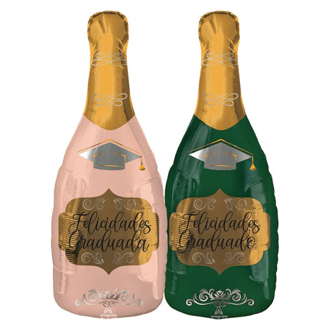 Globo Botella de Champaña "Felicidades Graduada" ROSA (Con helio + $110)
