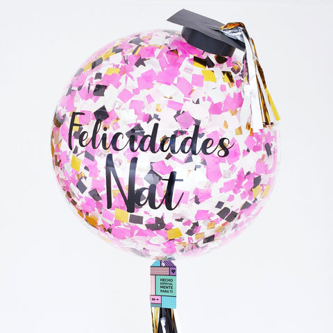Gigante de Graduación con Birrete FUCSIA con helio (Envío CDMX y zonas Edo Mex) (70 cm)