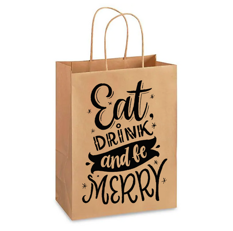 Bolsa de Papel Kraft "Eat, Drink and be Merry" de Navidad (23 x 13 x 33 cm)