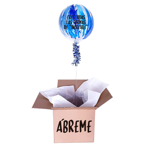 Burbuja 40 cm en caja con mensaje "Eres increíble" (Envío CDMX y zonas Edo Mex) (PUEDES ELEGIR LA FRASE)