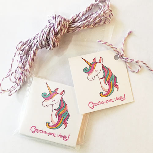 Etiquetas Unicornio "Gracias por venir" (24 piezas)