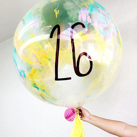 Globo Gigante Transparente con pintura "Feliz cumple" (70 cm) (con helio y decorado)
