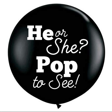 Gigante Negro Revelación "He or She Pop to See" con confeti con helio (Envío CDMX y zonas Edo Mex)