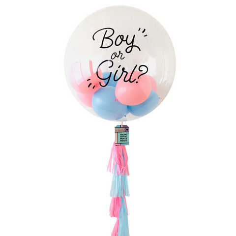 Globo gigante transparente con mini globos "BOY OR GIRL" (70 cm) (Envío CDMX y zonas Edo Mex)