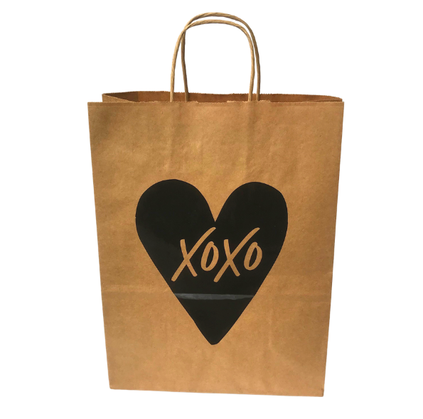 Bolsa de Papel Kraft Corazón XOXO San Valentín (23 x 13 x 33 cm)