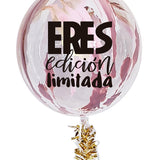 Burbuja 40 cm en caja con mensaje "Eres edición limitada" (Envío CDMX y zonas Edo Mex) (PUEDES ELEGIR LA FRASE)