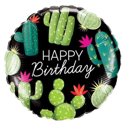 Globo Cactus "Happy Birthday" fondo negro (45 cm)